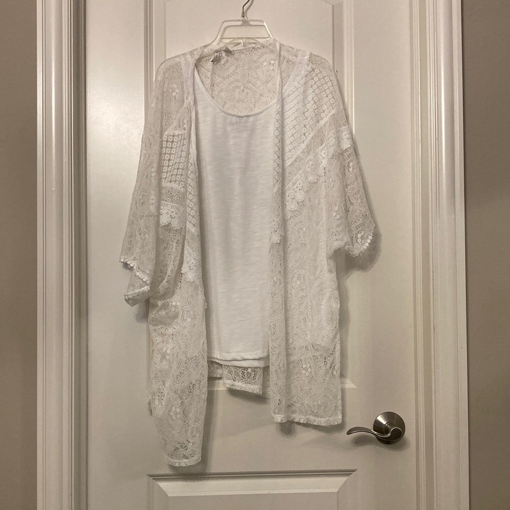 Cute White Tank Top with Lace Coverup